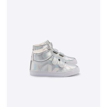 Veja ESPLAR MID FURED LEATHER Kids' High Tops Silver/White | CA 693CTV